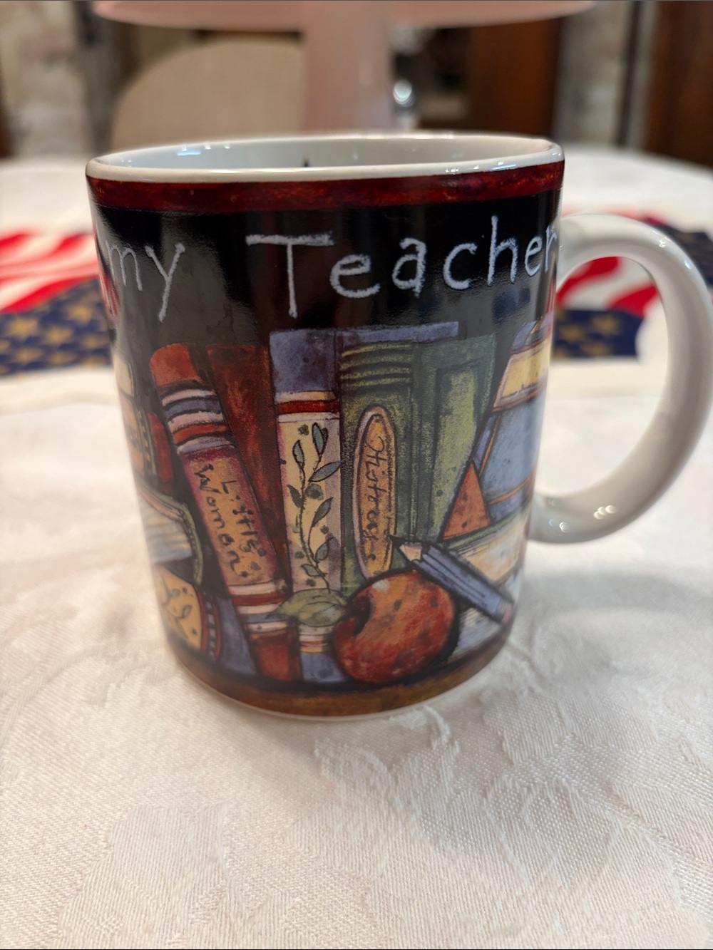 "My Teacher" Decorative Ceramic Coffee Mug - Multicolor Apple Design - Picture 5 of 8